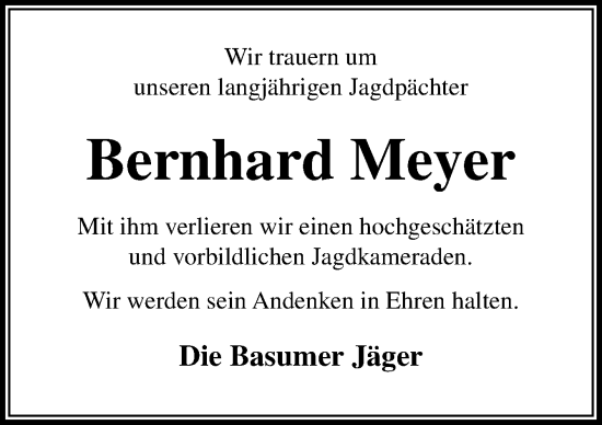 Traueranzeige von Bernhard Meyer von Neue Osnabrücker Zeitung GmbH & Co. KG