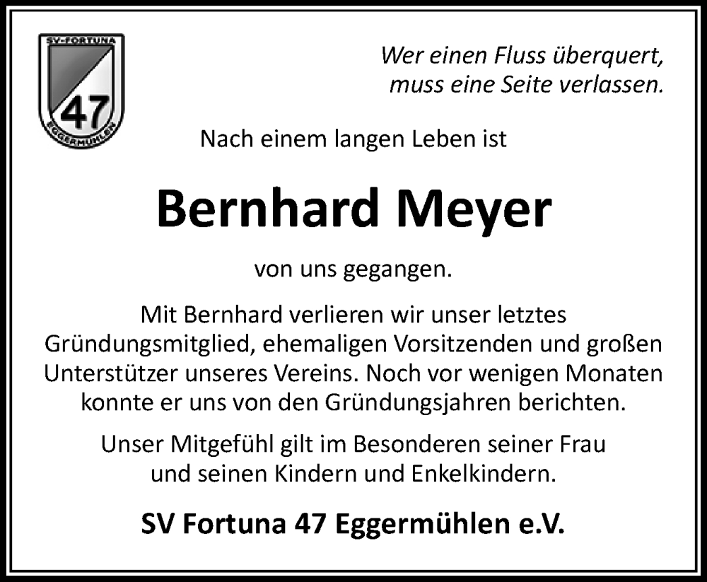  Traueranzeige für Bernhard Meyer vom 22.06.2023 aus Neue Osnabrücker Zeitung GmbH & Co. KG