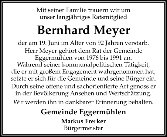 Traueranzeige von Bernhard Meyer von Neue Osnabrücker Zeitung GmbH & Co. KG