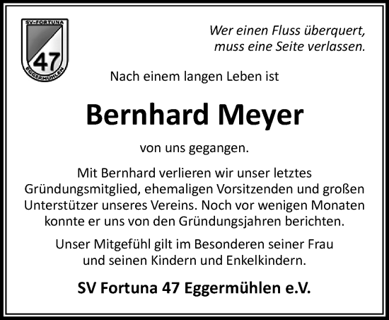 Traueranzeige von Bernhard Meyer von Neue Osnabrücker Zeitung GmbH & Co. KG