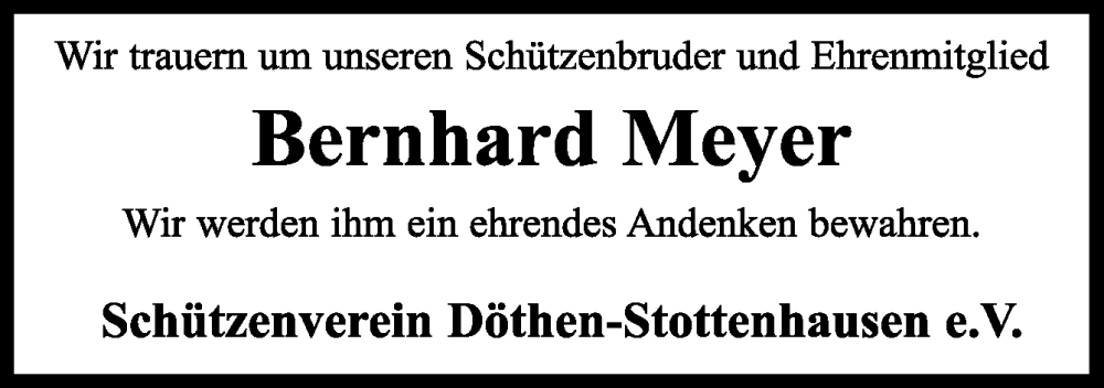  Traueranzeige für Bernhard Meyer vom 22.06.2023 aus Neue Osnabrücker Zeitung GmbH & Co. KG