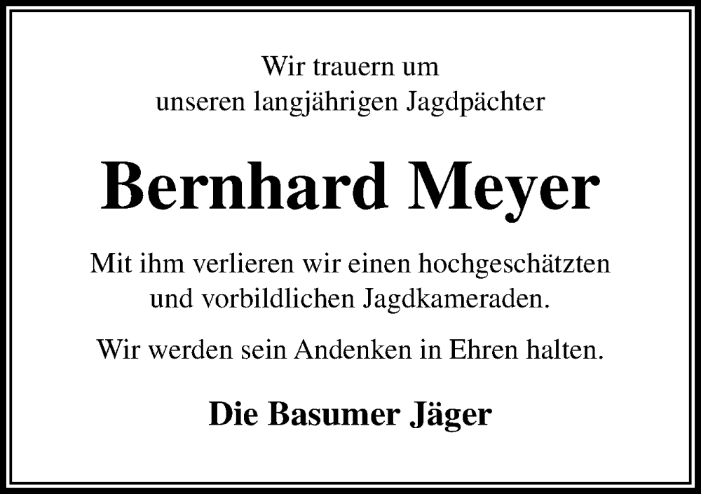  Traueranzeige für Bernhard Meyer vom 22.06.2023 aus Neue Osnabrücker Zeitung GmbH & Co. KG