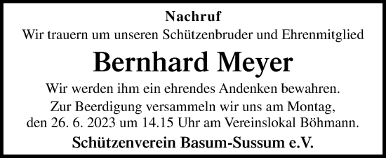 Traueranzeige von Bernhard Meyer von Neue Osnabrücker Zeitung GmbH & Co. KG