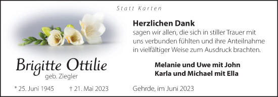 Traueranzeige von Brigitte Ottilie von Neue Osnabrücker Zeitung GmbH & Co. KG