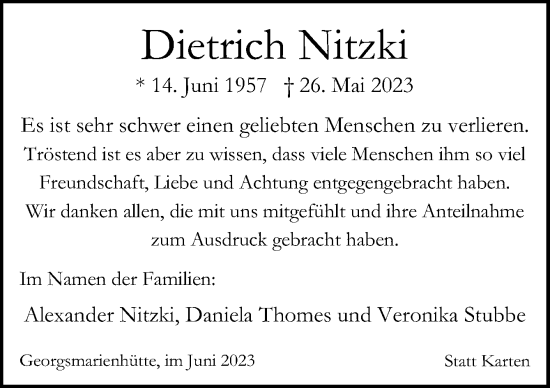 Traueranzeige von Dietrich Nitzki von Neue Osnabrücker Zeitung GmbH & Co. KG