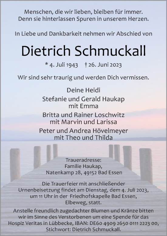 Traueranzeige von Dietrich Schmuckall von Neue Osnabrücker Zeitung GmbH & Co. KG