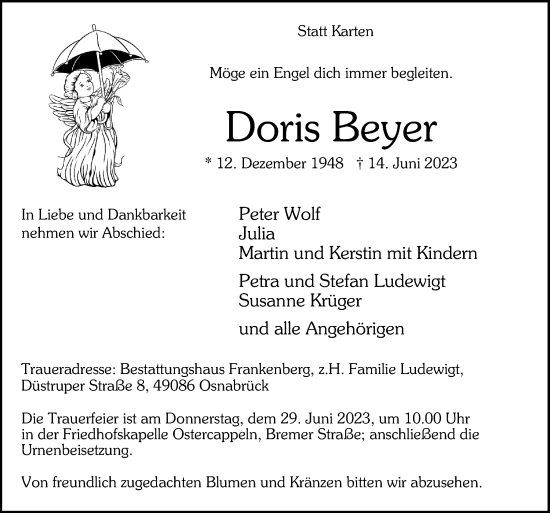 Traueranzeige von Doris Beyer von Neue Osnabrücker Zeitung GmbH & Co. KG