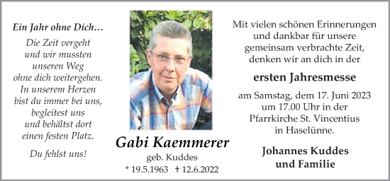 Traueranzeige von Gabi Kaemmerer von Neue Osnabrücker Zeitung GmbH & Co. KG