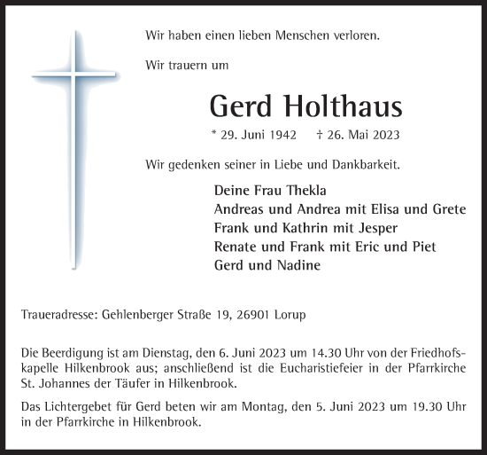 Traueranzeige von Gerd Holthaus von Neue Osnabrücker Zeitung GmbH & Co. KG