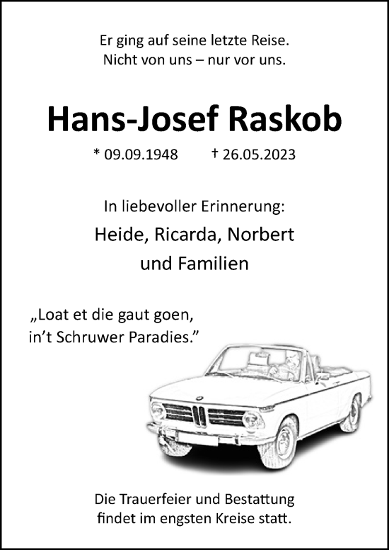 Traueranzeige von Hans-Josef Raskob von Neue Osnabrücker Zeitung GmbH & Co. KG