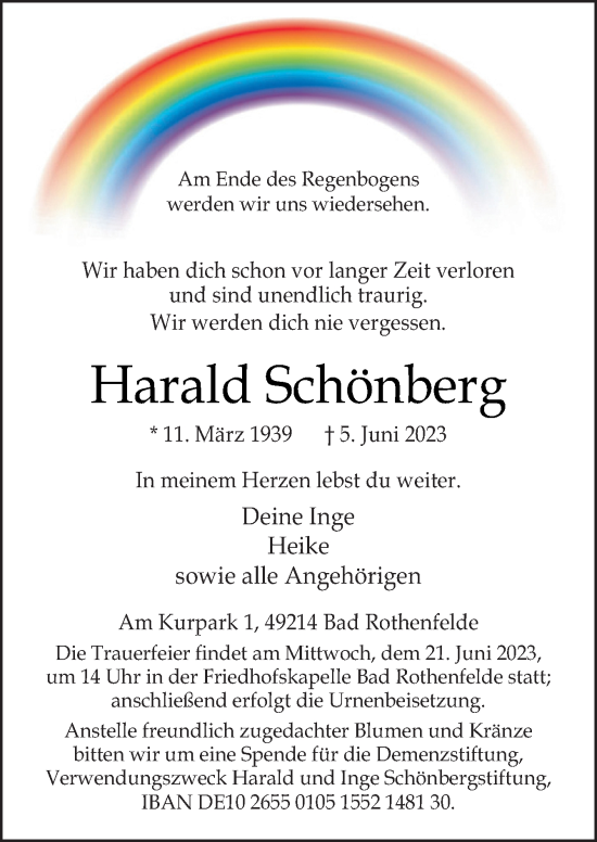 Traueranzeige von Harald Schönberg von Neue Osnabrücker Zeitung GmbH & Co. KG