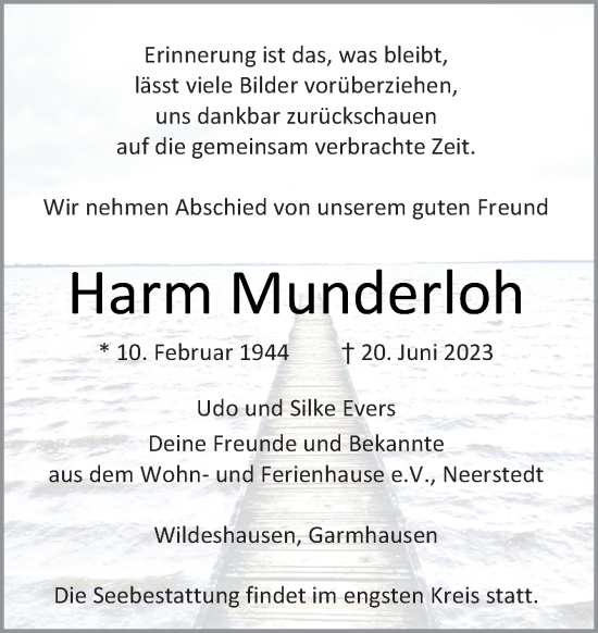Traueranzeige von Harm Munderloh von DK Medien GmbH & Co. KG