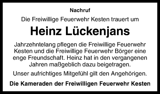 Traueranzeige von Heinz Lückenjans von Neue Osnabrücker Zeitung GmbH & Co. KG