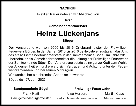 Traueranzeige von Heinz Lückenjans von Neue Osnabrücker Zeitung GmbH & Co. KG