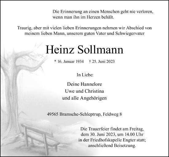 Traueranzeige von Heinz Sollmann von Neue Osnabrücker Zeitung GmbH & Co. KG