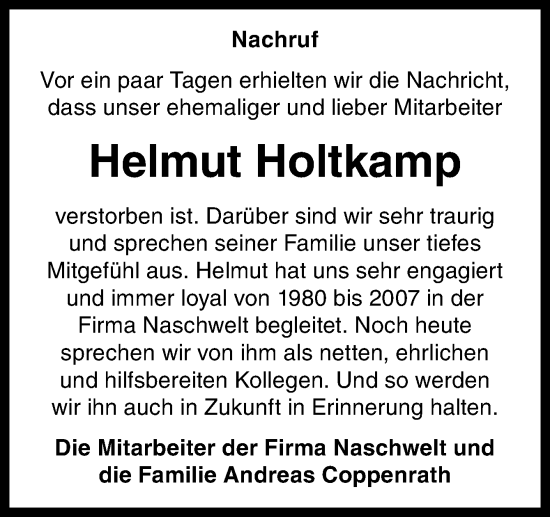 Traueranzeige von Helmut Holtkamp von Neue Osnabrücker Zeitung GmbH & Co. KG