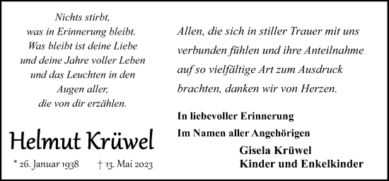 Traueranzeige von Helmut Krüwel von Neue Osnabrücker Zeitung GmbH & Co. KG