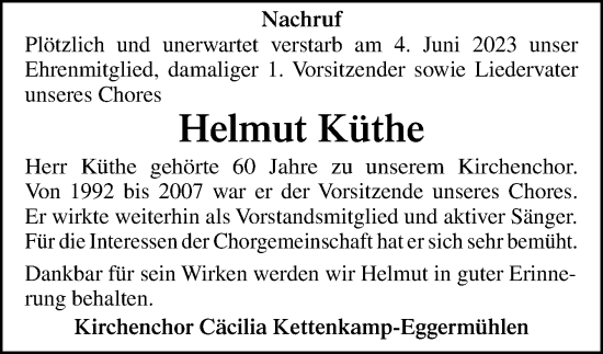 Traueranzeige von Helmut Küthe von Neue Osnabrücker Zeitung GmbH & Co. KG