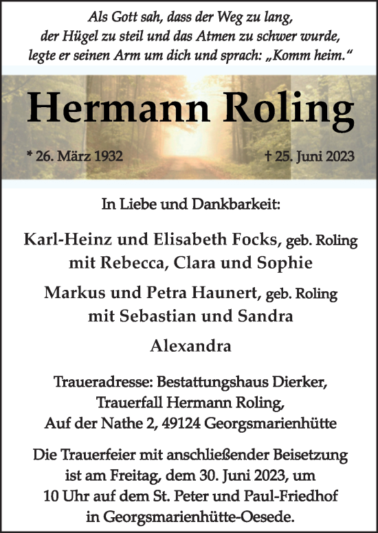 Traueranzeige von Hermann Roling von Neue Osnabrücker Zeitung GmbH & Co. KG