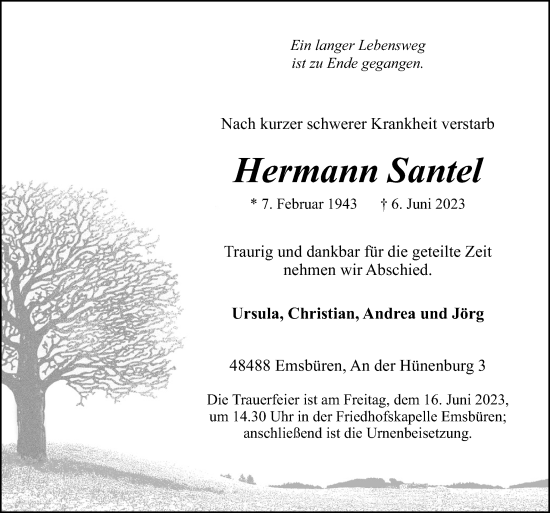 Traueranzeige von Hermann Santel von Neue Osnabrücker Zeitung GmbH & Co. KG