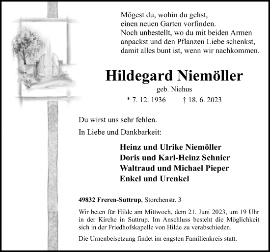 Traueranzeige von Hildegard Niemöller von Neue Osnabrücker Zeitung GmbH & Co. KG