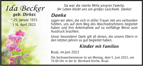 Traueranzeige von Ida Becker von Neue Osnabrücker Zeitung GmbH & Co. KG