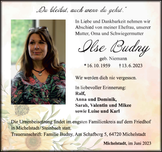 Traueranzeige von Ilse Budny von Neue Osnabrücker Zeitung GmbH & Co. KG
