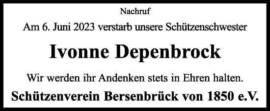 Traueranzeige von Ivonne Depenbrock von Neue Osnabrücker Zeitung GmbH & Co. KG