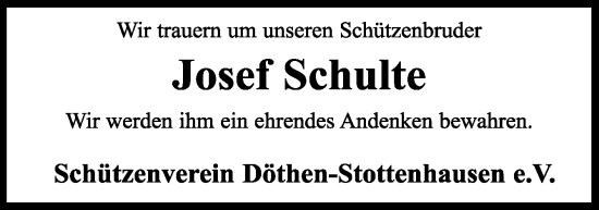 Traueranzeige von Josef Schulte von Neue Osnabrücker Zeitung GmbH & Co. KG