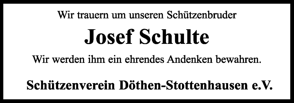  Traueranzeige für Josef Schulte vom 14.06.2023 aus Neue Osnabrücker Zeitung GmbH & Co. KG