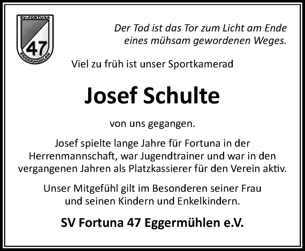  Traueranzeige für Josef Schulte vom 15.06.2023 aus Neue Osnabrücker Zeitung GmbH & Co. KG