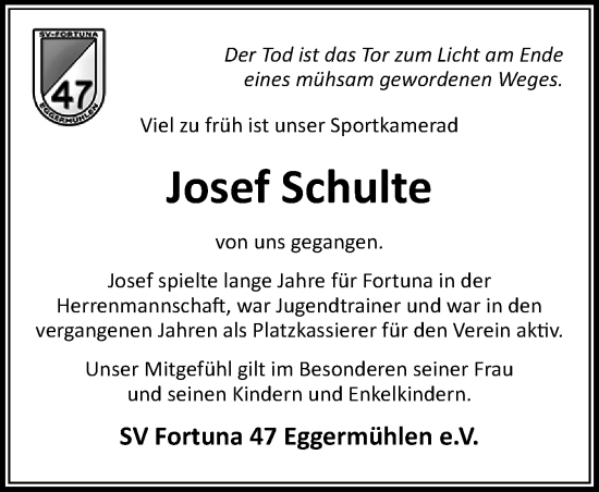 Traueranzeige von Josef Schulte von Neue Osnabrücker Zeitung GmbH & Co. KG