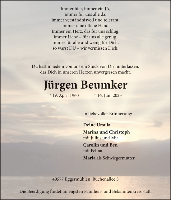 Traueranzeige von Jürgen Beumker von Neue Osnabrücker Zeitung GmbH & Co. KG