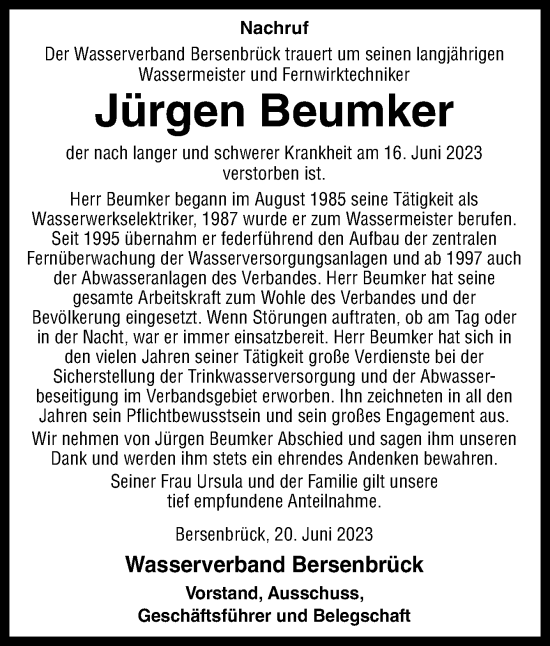 Traueranzeige von Jürgen Beumker von Neue Osnabrücker Zeitung GmbH & Co. KG