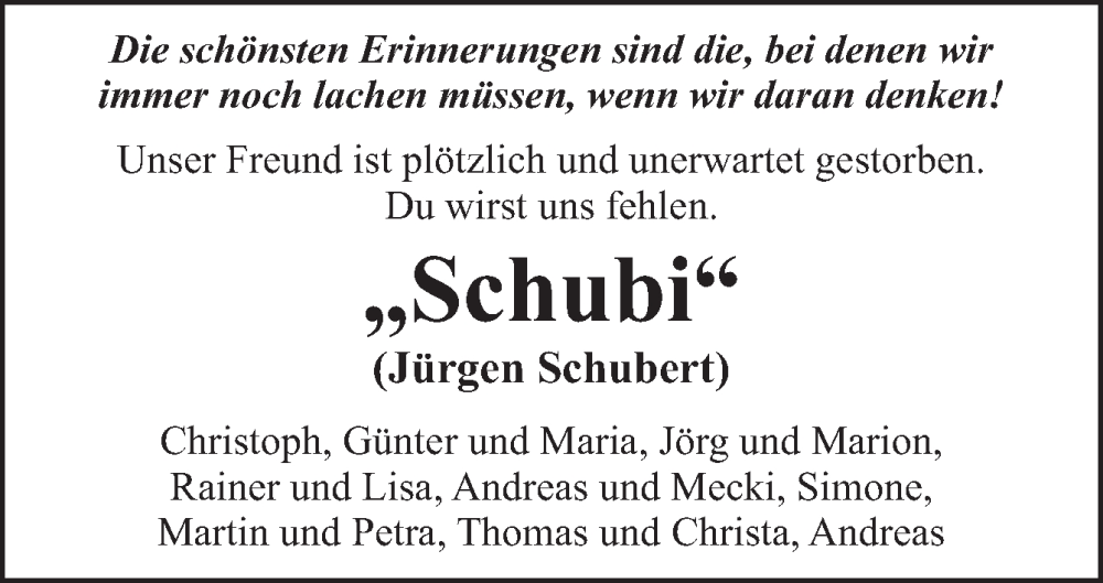  Traueranzeige für Jürgen Schubert vom 30.06.2023 aus Neue Osnabrücker Zeitung GmbH & Co. KG