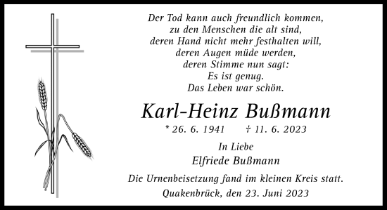 Traueranzeige von Karl-Heinz Bußmann von Neue Osnabrücker Zeitung GmbH & Co. KG