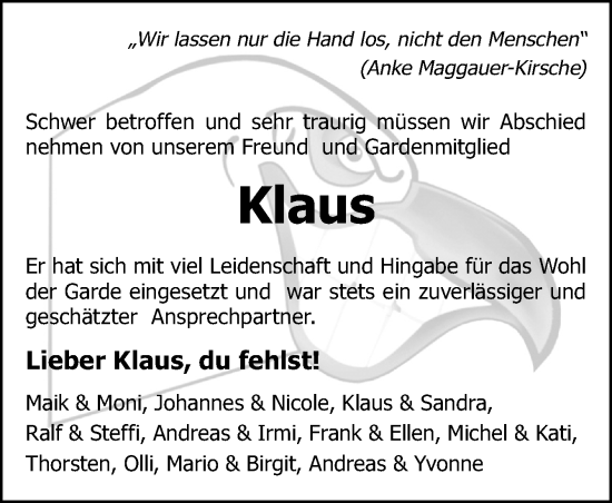 Traueranzeige von Klaus  von Neue Osnabrücker Zeitung GmbH & Co. KG