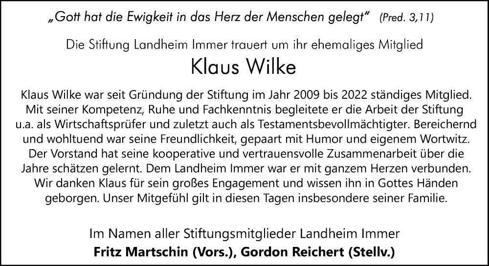  Traueranzeige für Klaus Wilke vom 07.06.2023 aus DK Medien GmbH & Co. KG