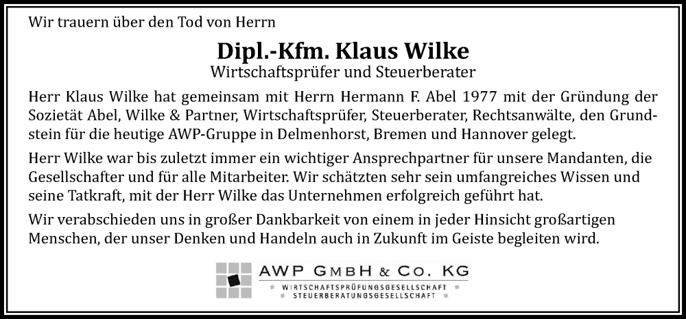  Traueranzeige für Klaus Wilke vom 07.06.2023 aus DK Medien GmbH & Co. KG