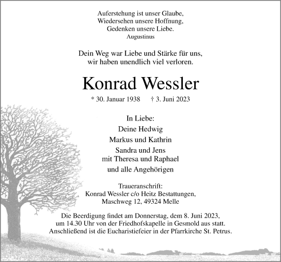 Traueranzeige von Konrad Wessler von Neue Osnabrücker Zeitung GmbH & Co. KG