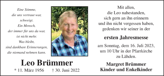 Traueranzeige von Leo Brümmer von Neue Osnabrücker Zeitung GmbH & Co. KG