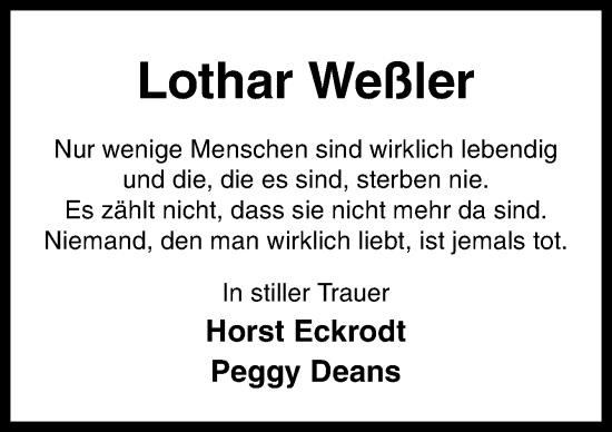 Traueranzeige von Lothar Weßler von Neue Osnabrücker Zeitung GmbH & Co. KG