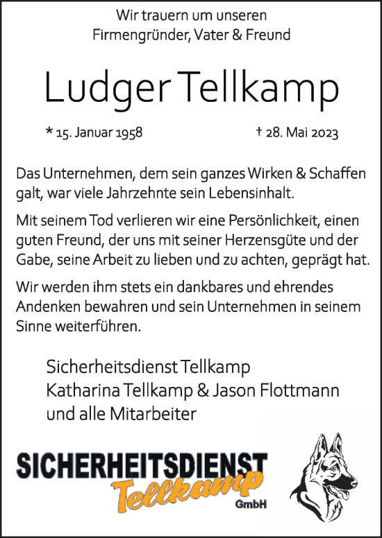 Traueranzeige von Ludger Tellkamp von Neue Osnabrücker Zeitung GmbH & Co. KG