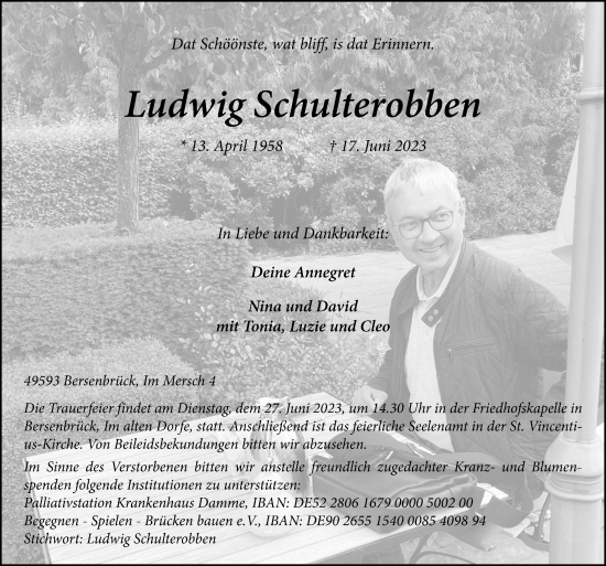 Traueranzeige von Ludwig Schulterobben von Neue Osnabrücker Zeitung GmbH & Co. KG