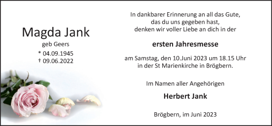 Traueranzeige von Magda Jank von Neue Osnabrücker Zeitung GmbH & Co. KG