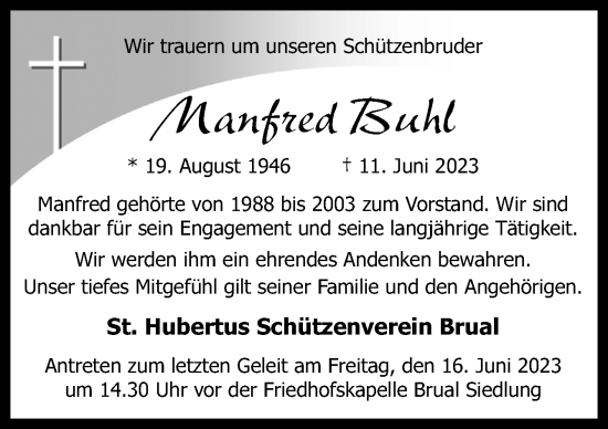 Traueranzeige von Manfred Buhl von Neue Osnabrücker Zeitung GmbH & Co. KG