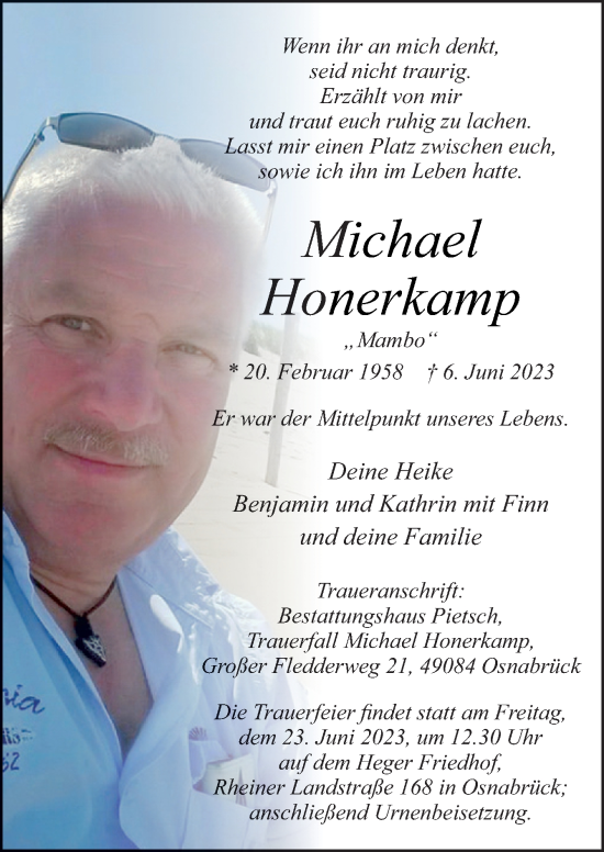 Traueranzeige von Michael Honerkamp von Neue Osnabrücker Zeitung GmbH & Co. KG