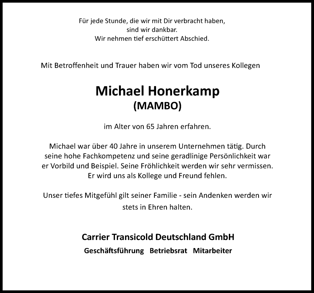  Traueranzeige für Michael Honerkamp vom 17.06.2023 aus Neue Osnabrücker Zeitung GmbH & Co. KG