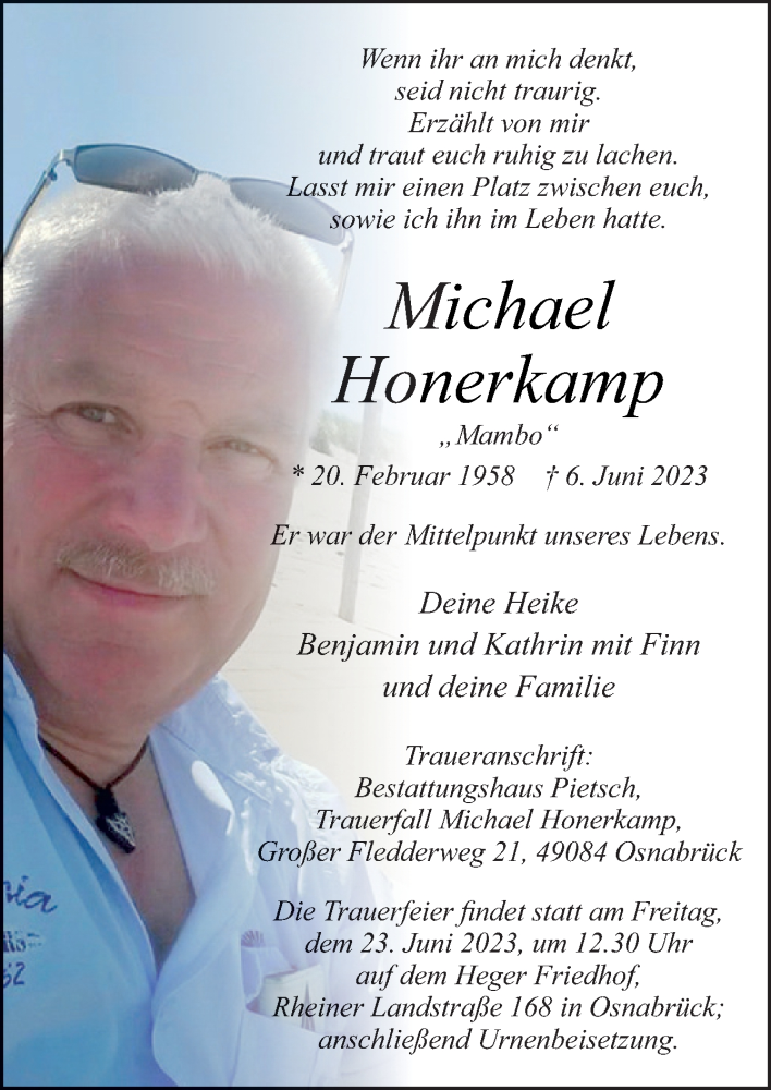  Traueranzeige für Michael Honerkamp vom 17.06.2023 aus Neue Osnabrücker Zeitung GmbH & Co. KG