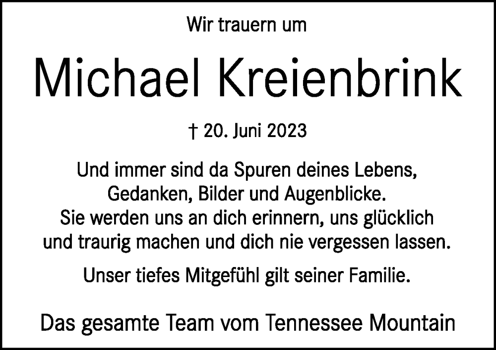  Traueranzeige für Michael Kreienbrink vom 28.06.2023 aus Neue Osnabrücker Zeitung GmbH & Co. KG